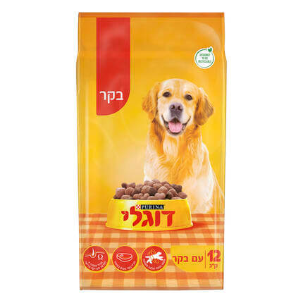 07613036105651_12368675_דוגלי מזון יבש ומלא לכלב בוגר בקר 12 קילו