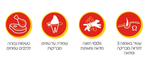 באנר יתרונות דוגלי - ישחר באומגה 3 לפרווה מבריקה, 100 אחזו תזונה מלאה ומאוזנת, שמירה על שיניים מבריקות, טעימות גבוהה לכלבים שמחים.